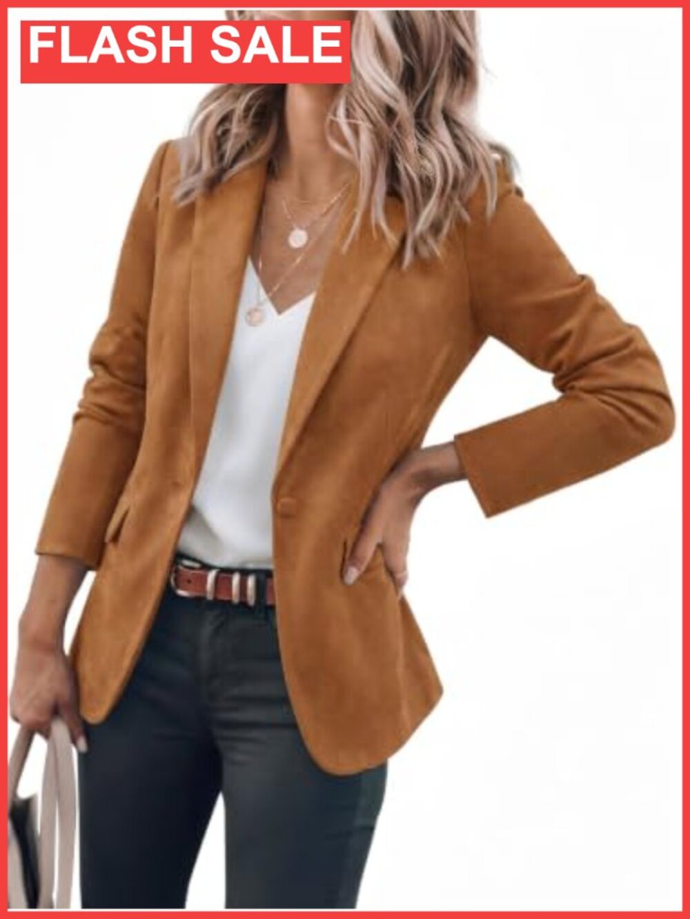 Faux Suede Blazer Long Sleeve Button Work Suit Jacket Tailored Business
